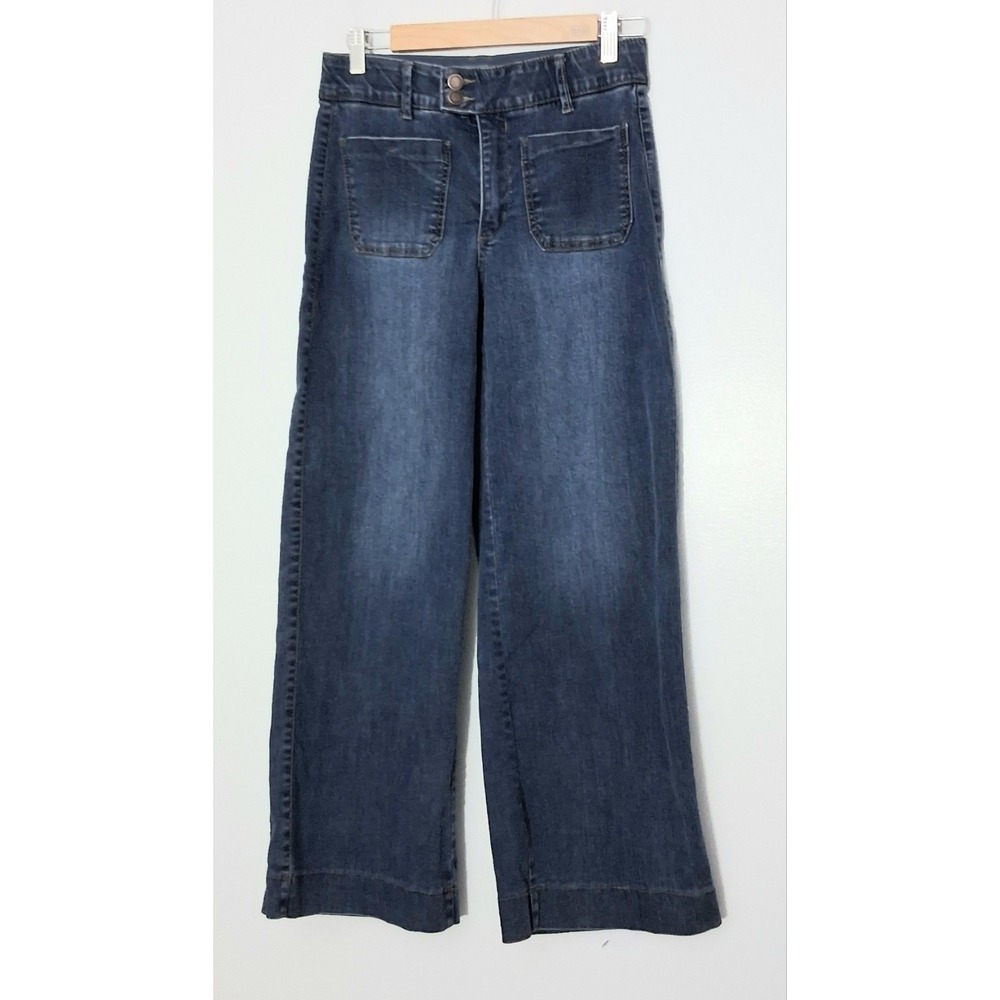 Wit & Wisdom Jeans Women's Size 6P Petite Blue Patch Pocket High Waist Wide Leg